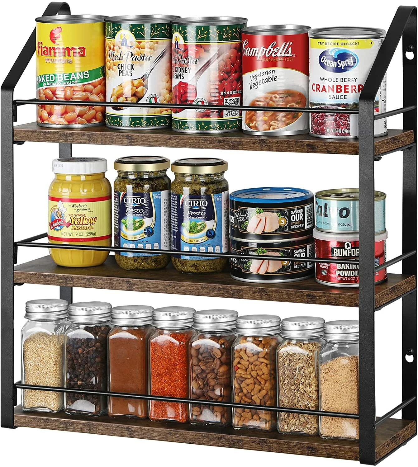 Metal Spice Rack Spice Storage Shelf 3 Tier Hanging Kitchen Seasoning Organizer