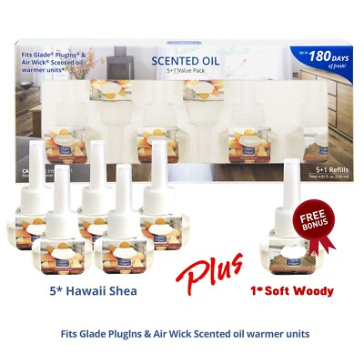 Clean-n-Fresh Scented Oil 5 Refills+1 Special Free Bonus Hawaii Shea+Soft Woody