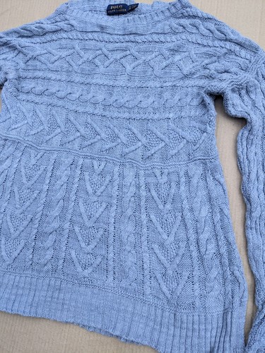 POLO Ralph Lauren Linen cotton Aztec cable jumper dress style bottom BLUE Small - Picture 4 of 7