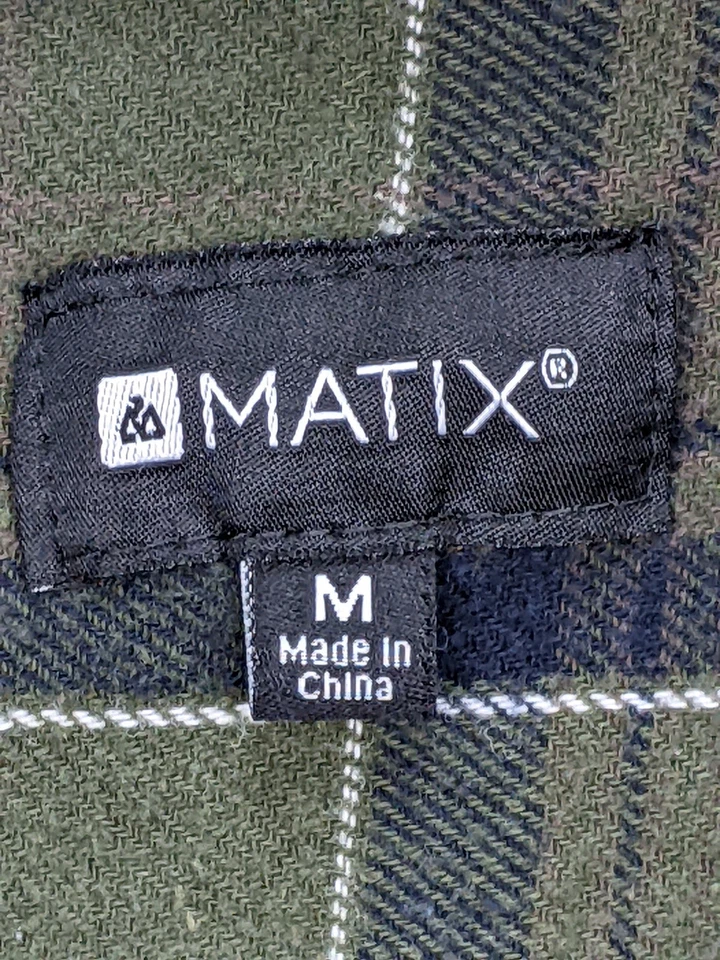 Matix Mens M Green Black White Flannel Shirt Plaid Cotton Spred Collar - Image 2 of 4