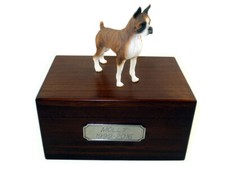 Beautiful Paulownia Wooden Personalized Urn With Brindle Boxer Figurine