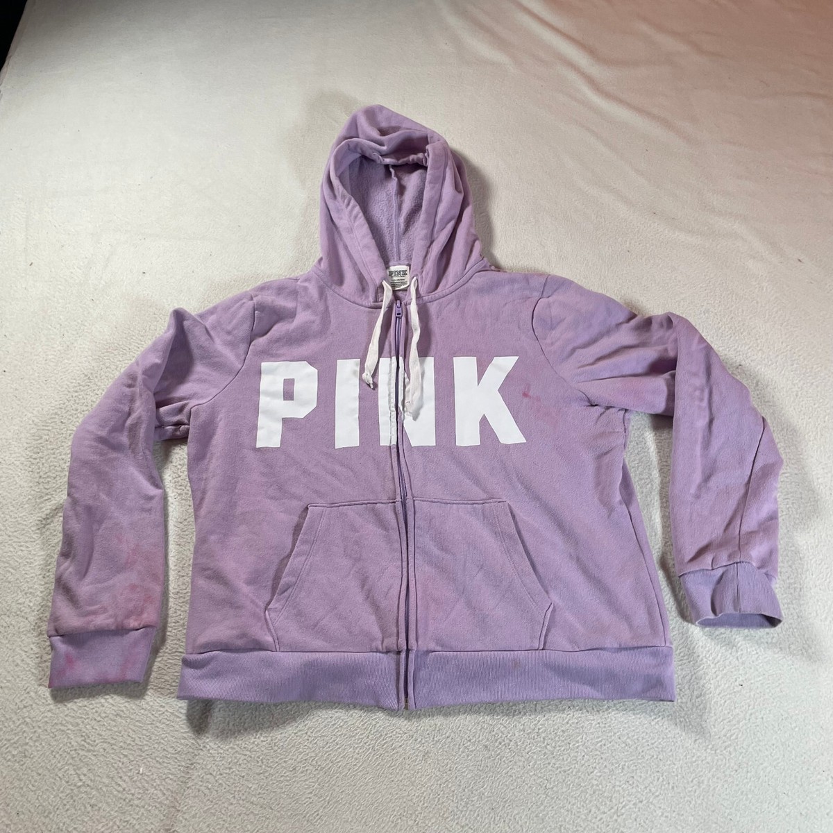 PINK Victorias Secret Jacket Womens Large Purple Hoodie Full Zip