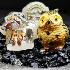 Sage's Familiars - Baby Owl Familiar Resin Polyhedral Dice Set | TTRPG
