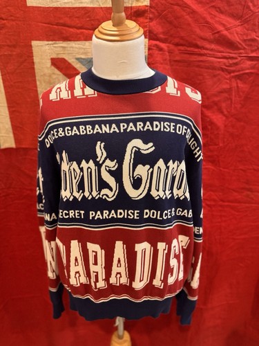 Dolce & Gabbana 100% Cotton Blue Red Chest Logo Sweater Size XL