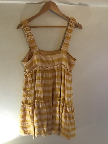JAG Women’s 💯 Linen Mustard Striped Dress JWS219029 PO50124 Size S With Pockets - Picture 2 of 6