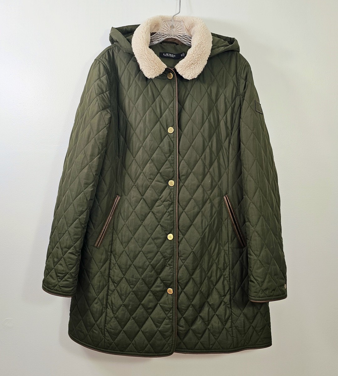 Ralph Lauren Women Size XL Faux Leather Trim Quilted Litchfield