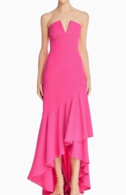 Jill Stuart Kleid rosa 8 UK trägerloses Ballkleid asymmetrischer Saum Maxi Crepe
