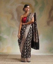 Pure Banarasi Copper Zari Weaving Work Saree Indian Party Wear Sari Wedding Wear