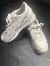 Vintage Women's Leather Reebok Athletic Shoes, White with Light Blue Trim, Sz 6