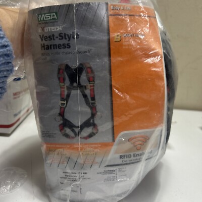 MSA Body Guard Safety Harness Standard Sz Red Evotech RFID Vest-Style 10163363