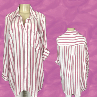 Velvet Heart + 1X Orchid Purple Vertical Striped Button Collar Long Sleeve Shirt