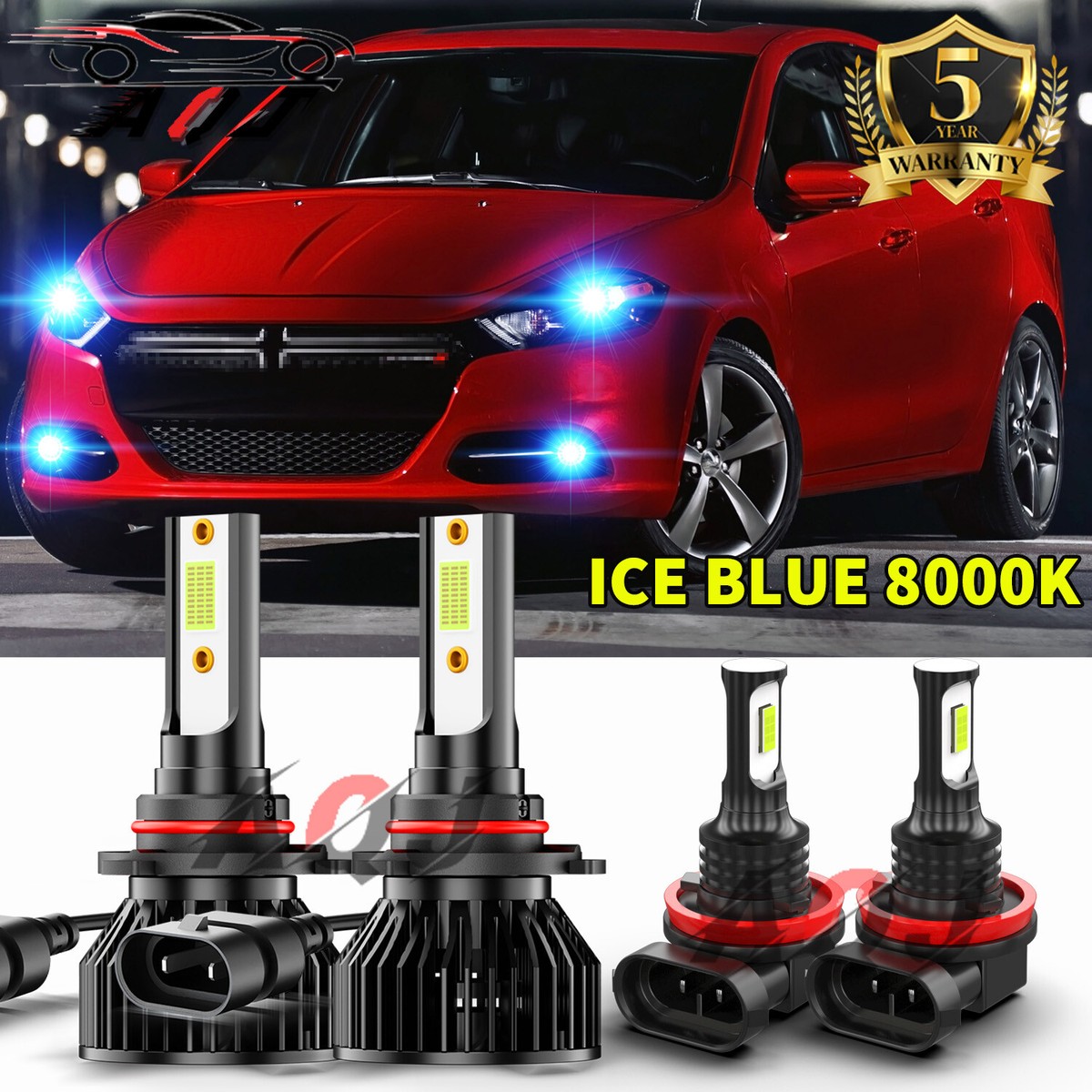 For Dodge Dart 2013-2015 8000K blue LED Headlight Hi/Low Fog