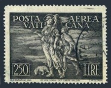 Vatican C16,used.Mi 147. Air Post stamps 1948.Archangel Raphael & Young Tobias.