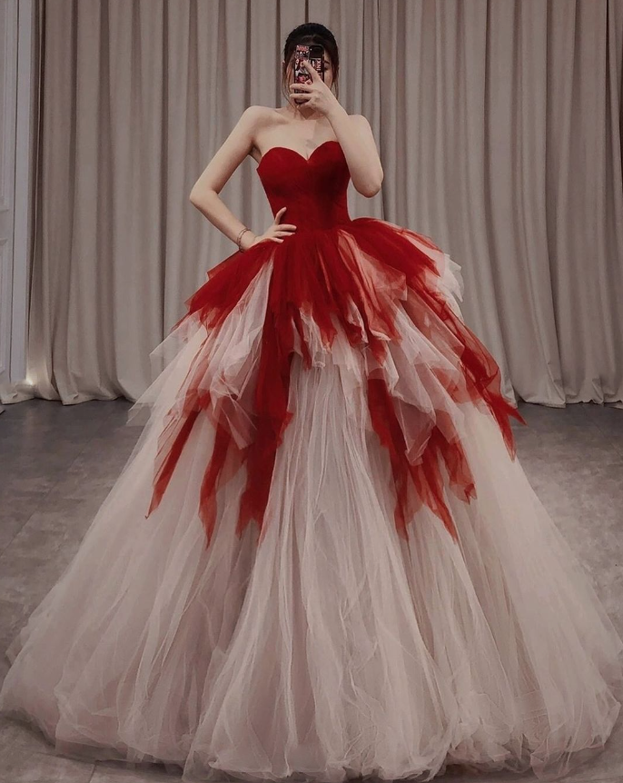 Red Long Gown Design Images With Price Long Spaghetti Strap Tulle