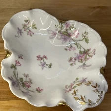 Haviland France Purple & Pink Floral Scalloped Dish Gold Trim Trinket Tidbit 7"