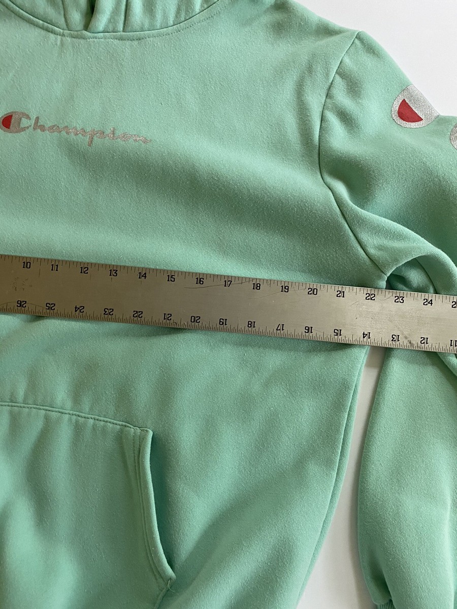 Supreme X Champion Youth XXL Mint Green hoodie Silver logo Front
