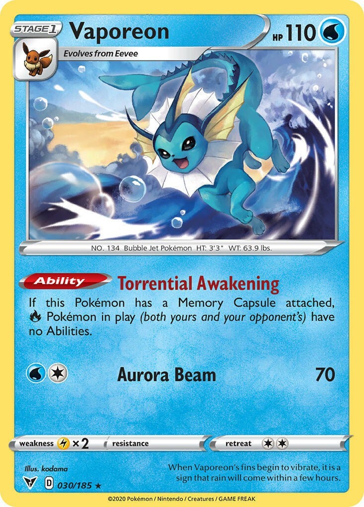 Vaporeon RARE Pokemon TCG Card 030/185 | eBay