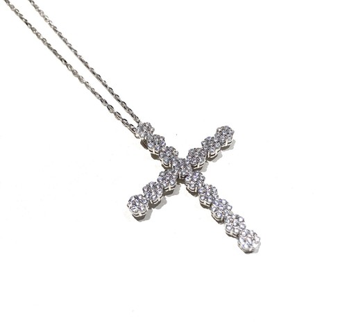 Collana Donna Argento 925 Croce Zirconi Pavé Rolò Regolabile - Foto 1 di 2