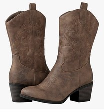 Mid Calf  Western Cowgirl Fashion Cowboy Boots For Women Chunky Low Heel