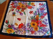 Vintage Berkshire Scarf Made In Italy 30x30" Vibrant Floral Polyester