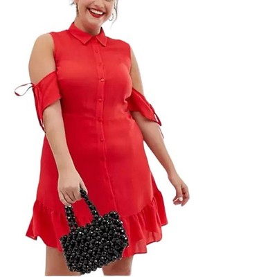 ASOS LOST INK plus size 2X Fit & Flare Shirt Dress Cold Shoulder Frill Hem NWT
