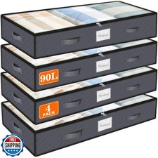 SpaceWhisper 90L Under Bed Storage Containers, 4-Pack Storage Bins with Clear