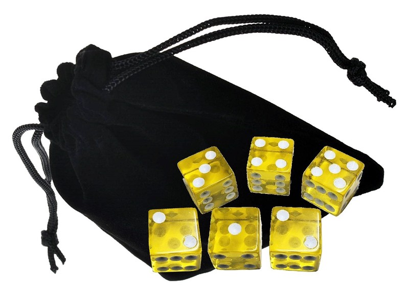 Set (6) 16mm 6-Sided Yellow Transparent Squared Corners Dice + Storage Pouch