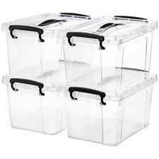 4 Pack 6 Quart Clear Storage Latch Box, Plastic Storage Bins with Lids, Latch...