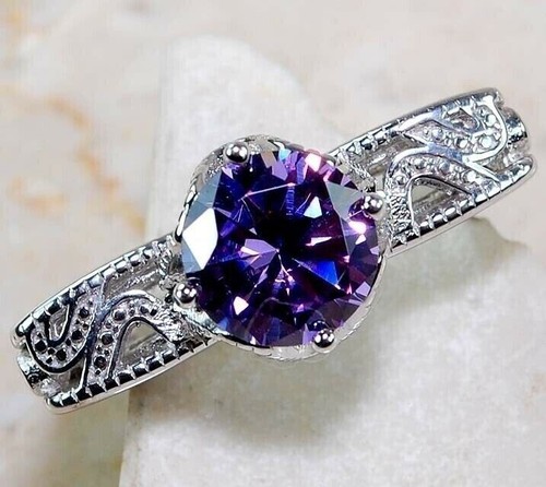 1.63ct Natural African Amethyst & White Topaz Sterling Silver Ring – Cocktail Ring Size 6, 925 Silver