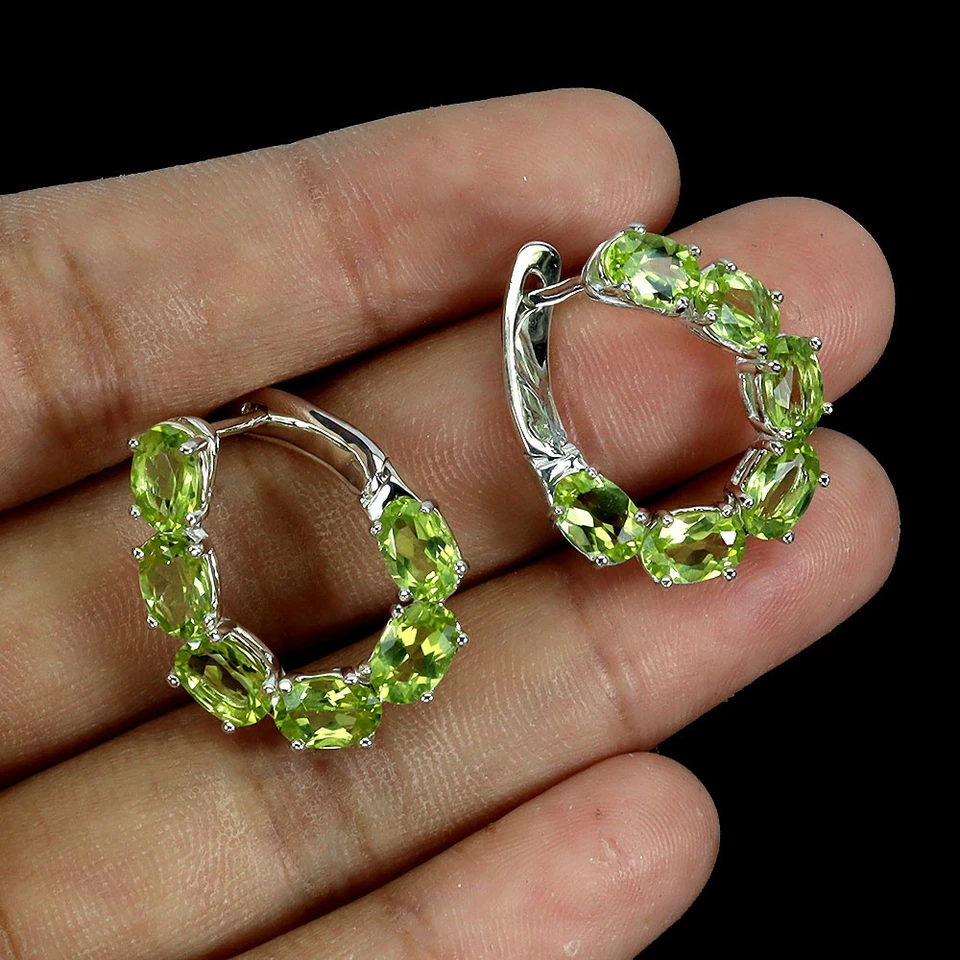 925 Sterling Silver Earrings Oval Peridot 6x4mm Natural Gemstone Jewelry - Image 2 of 4