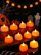 12 Pc Pumpkin Flameless LED Tea Light Candles Battery Operated