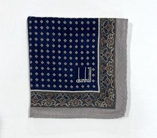 MEN HANDKERCHIEF Dunhill Paisley Blue Gray Geometric COTTON POCKET SQUARE 18  