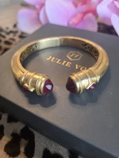 Julie Vos Cannes 24k Gold Plated Cannes Demi Cuff Bracelet Red Stones Retired