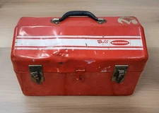 VTG Simonsen Rally Line Red Metal Tool Box Chest w/ Tray Mechanic Garage Decor