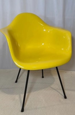 1950s Eames Herman Miller X-BASE MCM Yellow Fiberglass Shell Rope Edge Chair
