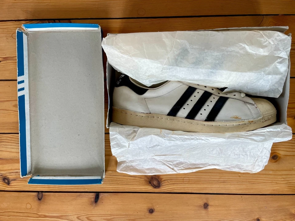 vintage 80s NIB deadstock adidas superstar made in france sz 12 OG original box - Bild 2 von 4