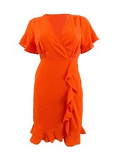 MICHAEL Michael Kors Women's Faux-Wrap Ruffle Mini Dress (M, Optic Orange)