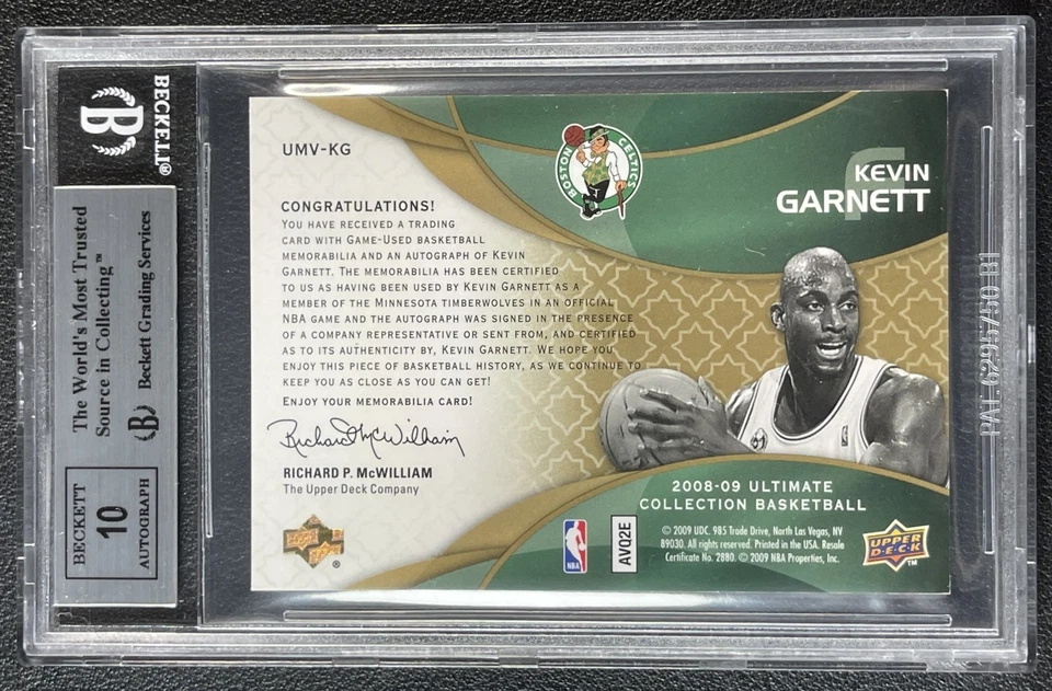 KEVIN GARNETT BGS 8.5 2008-09 UD ULTIMATE SIGNATURE MATERIALS GU JERSEY AUTO /10 - Image 2 of 2