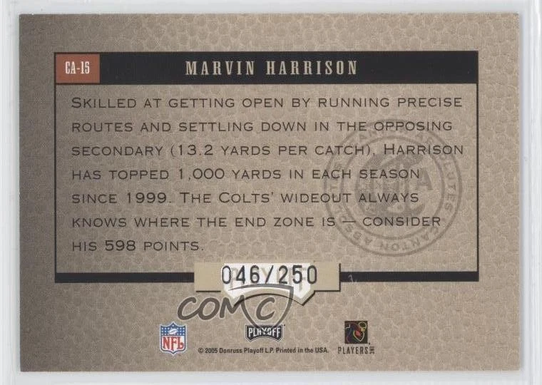 2005 Playoff Absolute Memorabilia Canton Absolutes /250 Marvin Harrison HOF - Image 2 of 2