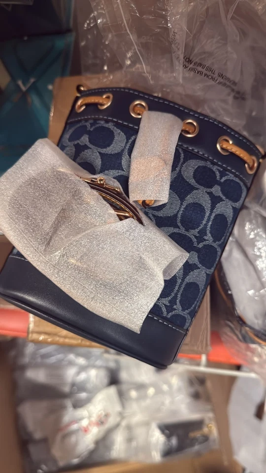 COACH Mini Bucket Bag Signature Denim CY740 Denim Women's Bag Outlet NEW - Image 4 of 4