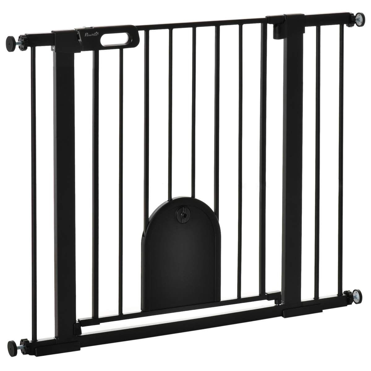 Pawhut Unisex Black Dog Gate With Cat Flap Pet Safety Gate Barrier, Stair Pressure Fit - Image 3