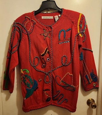 Michael Simon New York Red Ramos Blnd  Cardigan Sweater 2 Art To Wear 90s Y2K