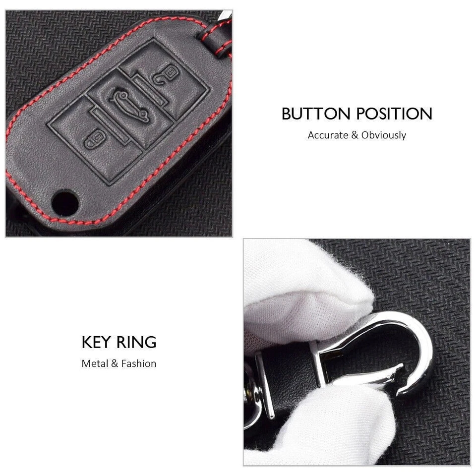 Funda de cuero PU 3 botones control remoto sin llave negra para Peugeot 3008 Foto 3 de 4