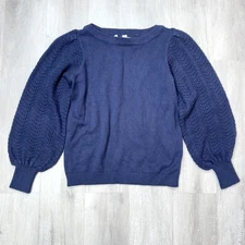 Charter Club Women's NWT Petite Small Boat Neck Blue Sweater Balloon Sleeves 