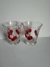 Vintage Anchor Hocking Red Cherry Stem Footed Juice Drinking Glass 4" Tall