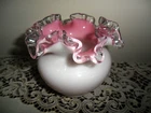 Pink Vintage Fenton Art Glass Crest  Ruffled  Edge Bowl Vase 4"