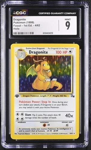 CGC 9 MINT Dragonite 1999 Fossil Set 1st Edition 4/62 Holo Pokemon Card WOTC