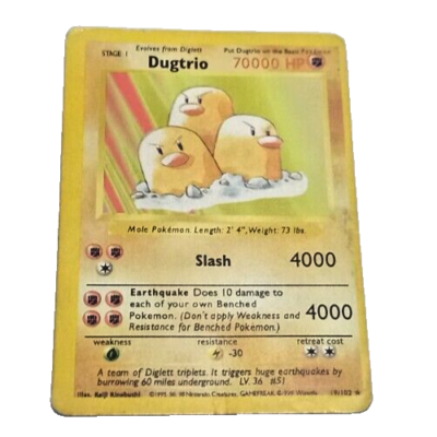ポケモンカード Dugtrio 19/102 ダグトリオ　英語版 1995 Dugtrio Extremely Rare Pokémon card 19/102 Base Set Edition