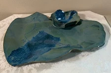 OOAK signed blue green pottery chip & dip serving tray platter Fort Mill, SC