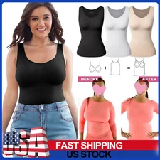 Women Cami Shaper with Built in Bra Tummy Control Sleevess Tank Top Shapewear